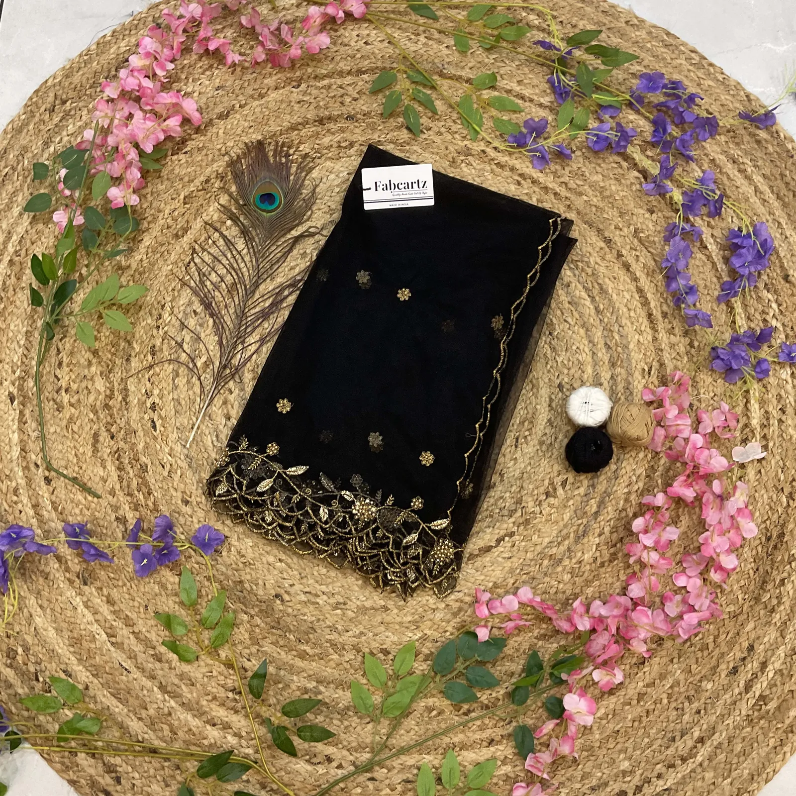 Beautiful Embroidery & Beads work Net Dupatta for women | Only Dupatta JananiDup - Image 6