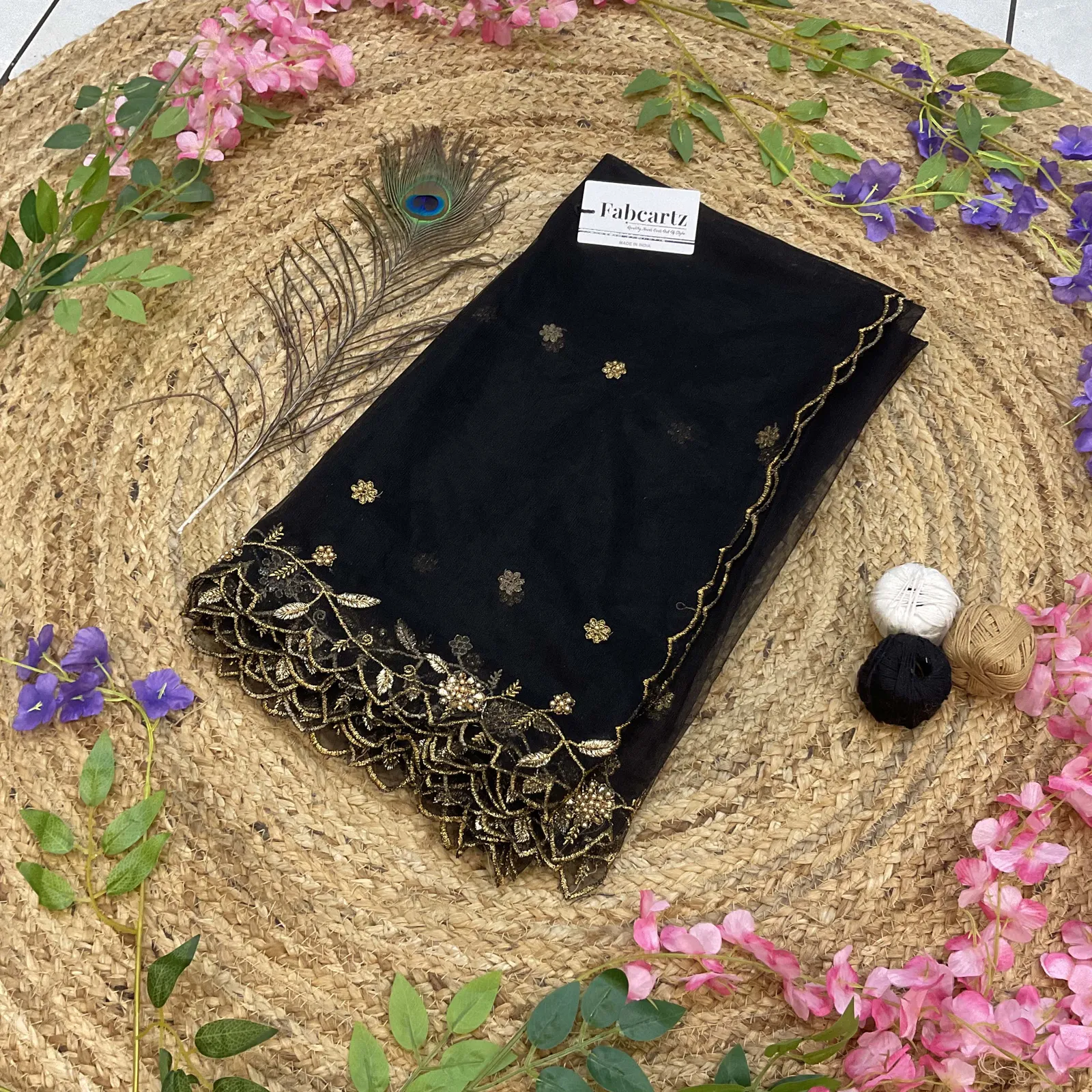 Beautiful Embroidery & Beads work Net Dupatta for women | Only Dupatta JananiDup - Image 7