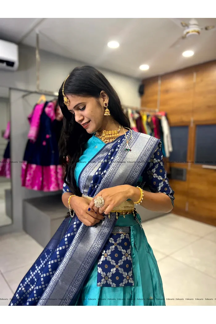 South Indian Festival Traditional Half Saree JanjalPAttu - Image 11