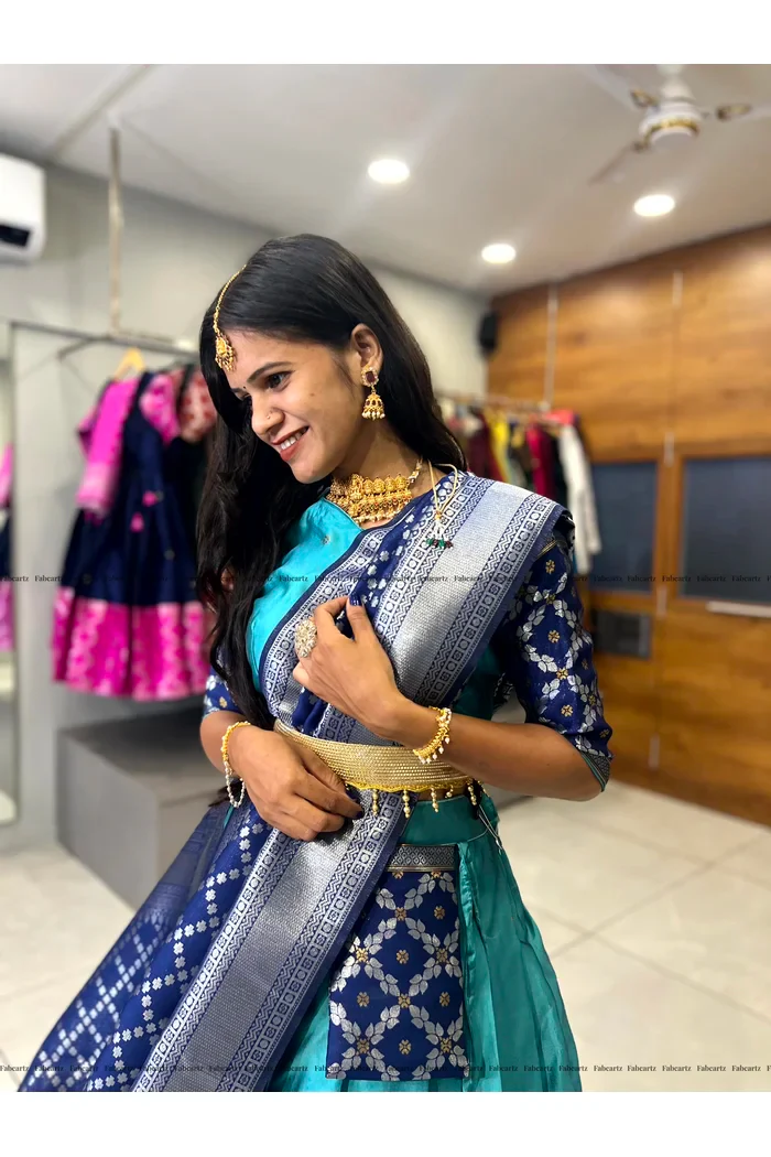 South Indian Festival Traditional Half Saree JanjalPAttu - Image 12
