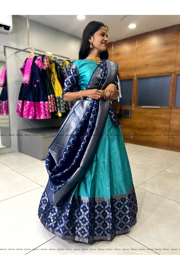 South Indian Festival Traditional Half Saree JanjalPAttu - Image 14
