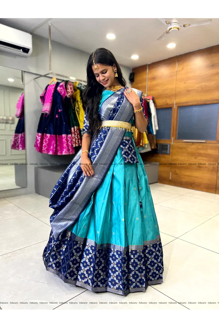 South Indian Festival Traditional Half Saree JanjalPAttu - Image 15