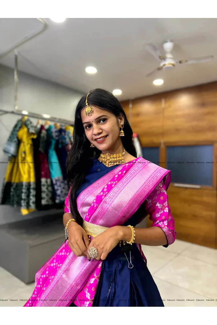 South Indian Festival Traditional Half Saree JanjalPAttu - Image 20
