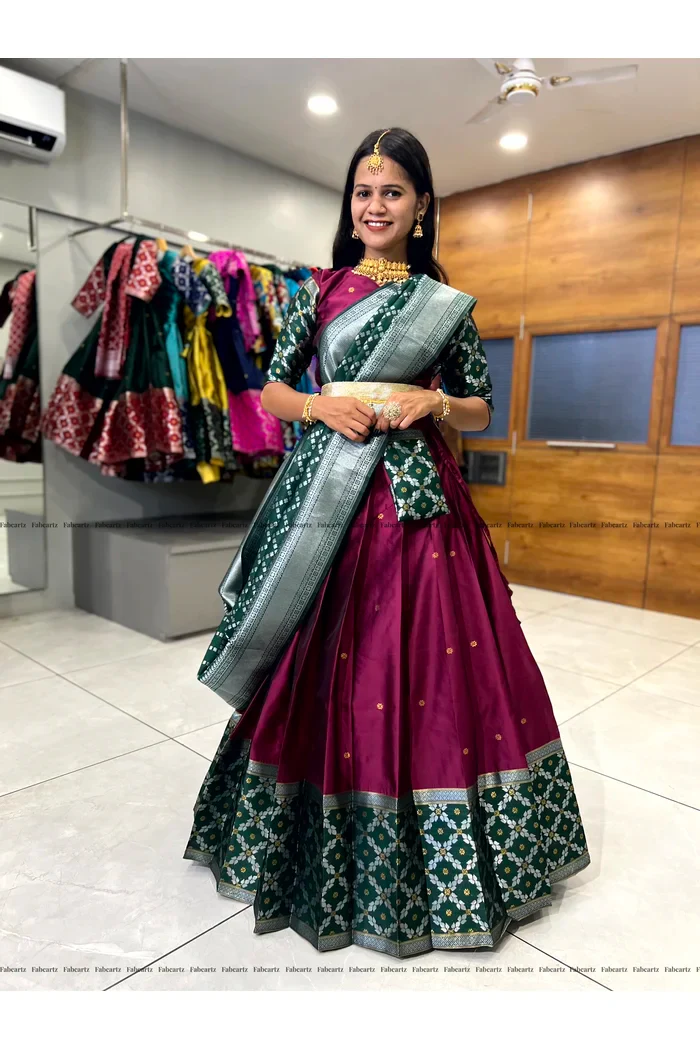 South Indian Festival Traditional Half Saree JanjalPAttu - Image 22