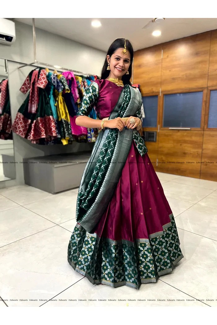 South Indian Festival Traditional Half Saree JanjalPAttu - Image 24
