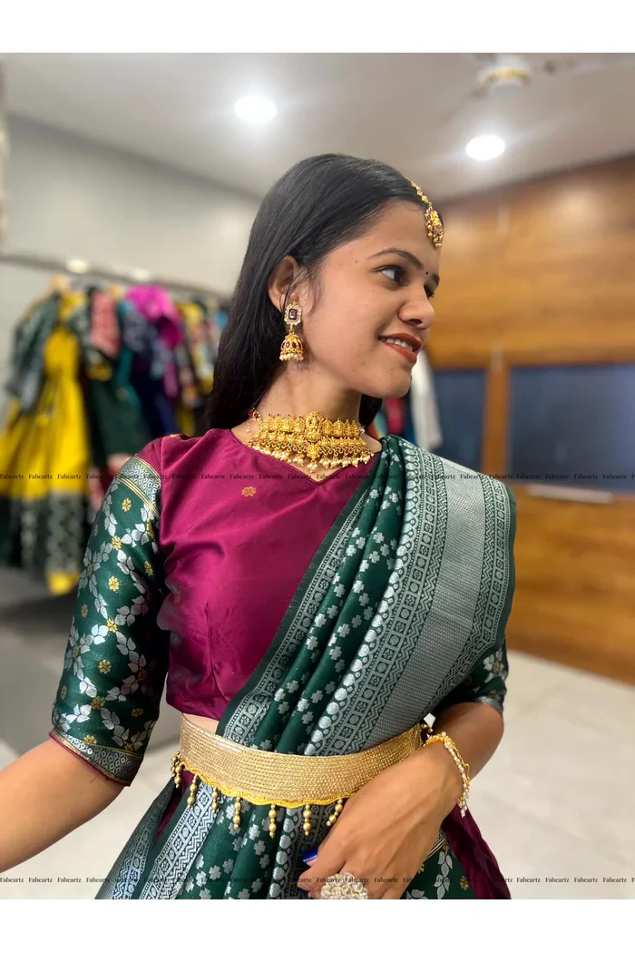 South Indian Festival Traditional Half Saree JanjalPAttu - Image 26