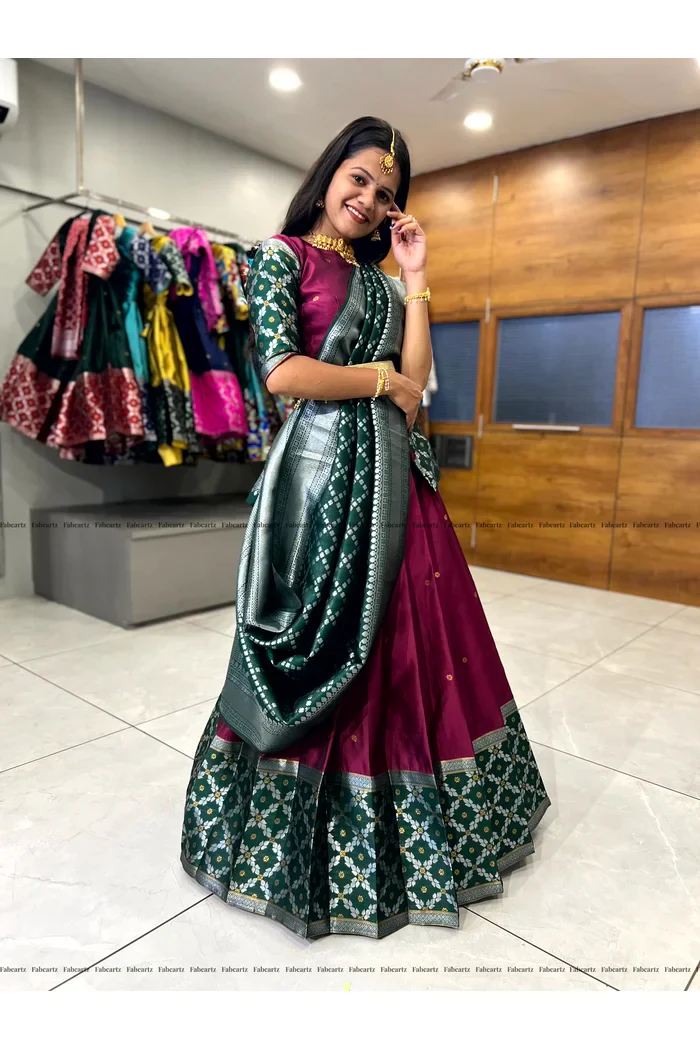 South Indian Festival Traditional Half Saree JanjalPAttu - Image 27