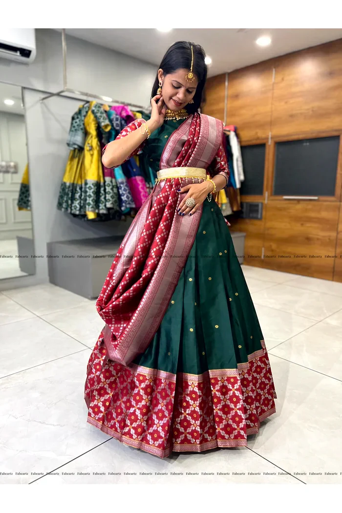South Indian Festival Traditional Half Saree JanjalPAttu - Image 3