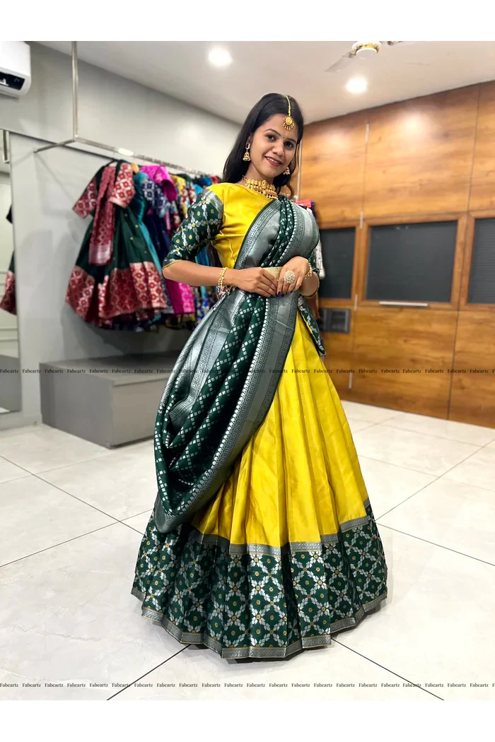 South Indian Festival Traditional Half Saree JanjalPAttu - Image 36