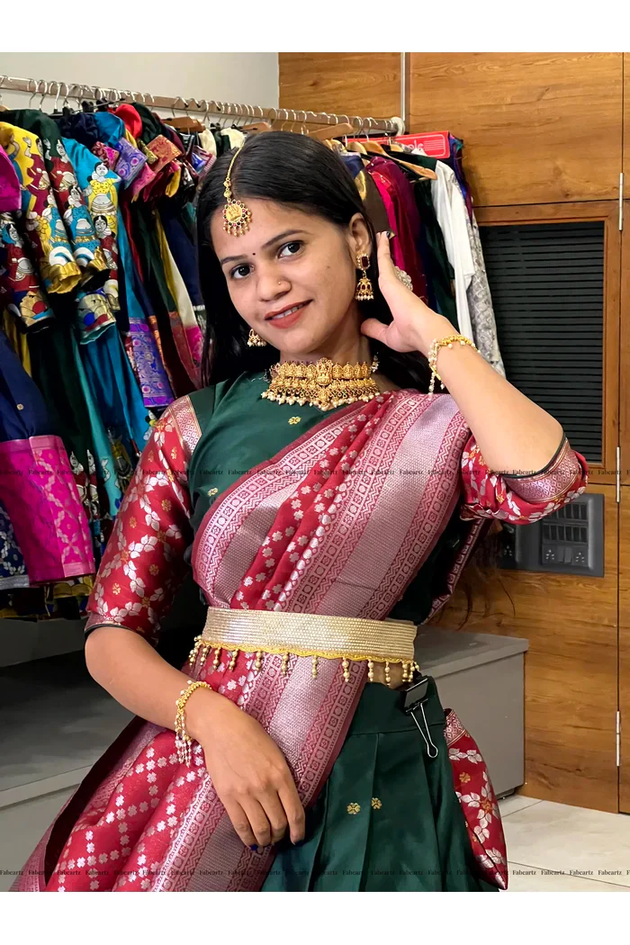 South Indian Festival Traditional Half Saree JanjalPAttu - Image 4