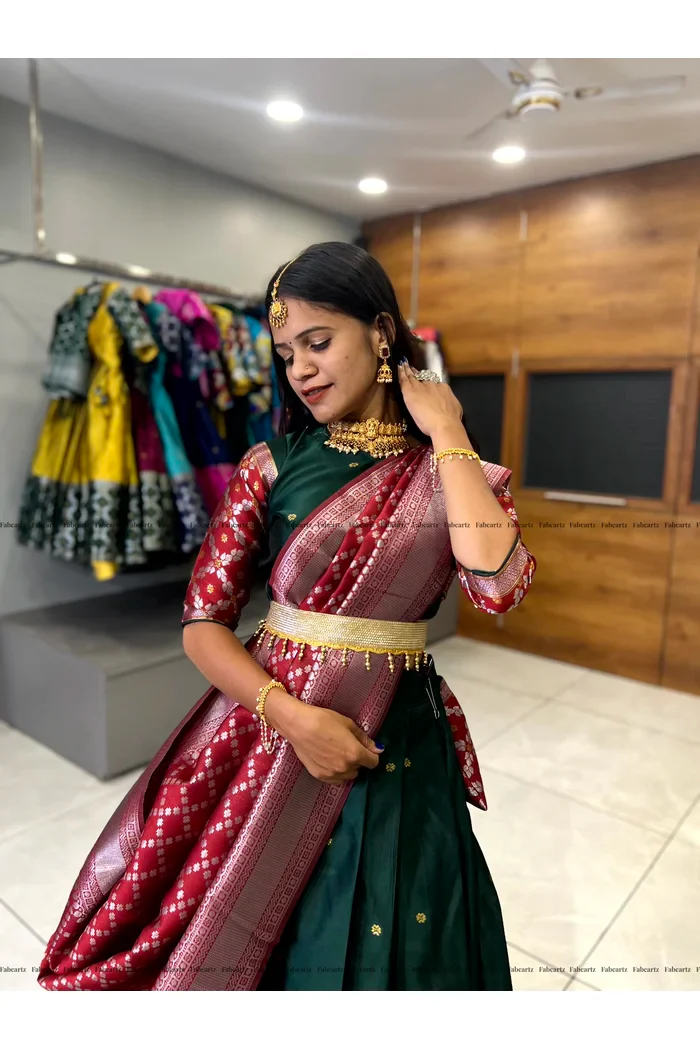 South Indian Festival Traditional Half Saree JanjalPAttu - Image 5
