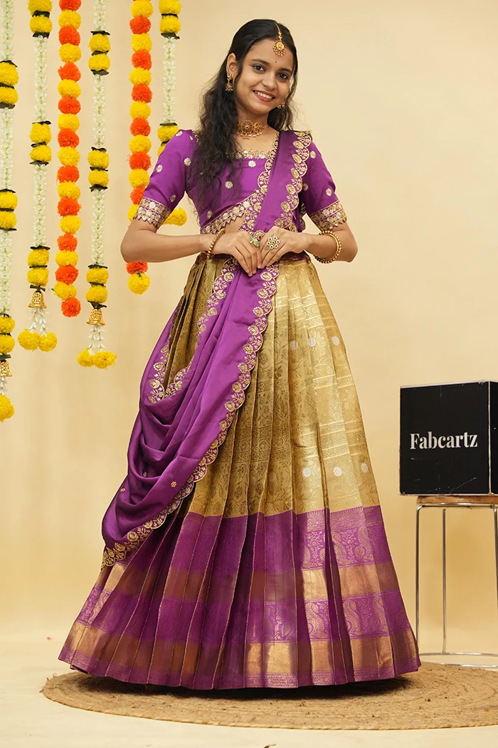 Women's Woven Design zari work Half Saree with Embroidered Blouse and Dupatta Jaya - Image 14