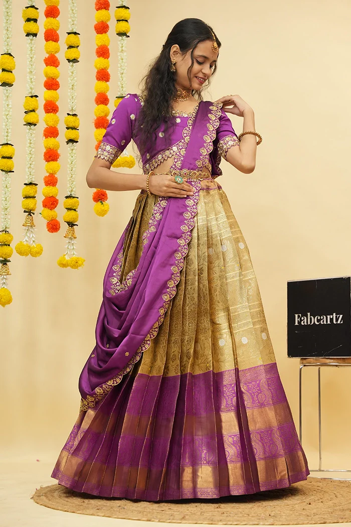 Women's Woven Design zari work Half Saree with Embroidered Blouse and Dupatta Jaya - Image 16