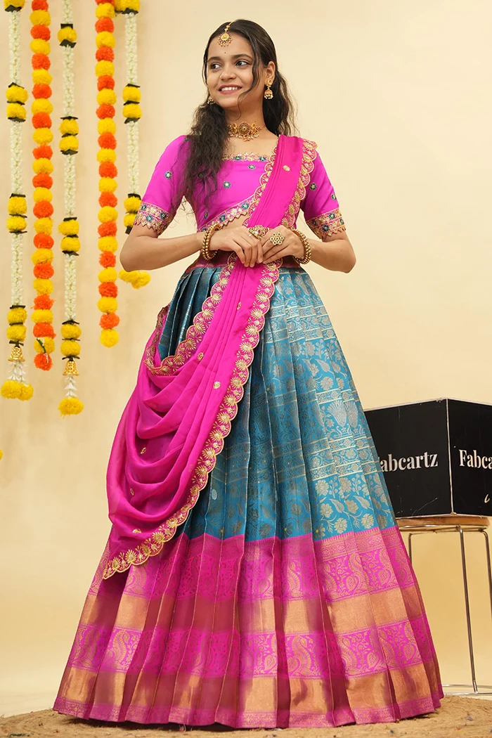 Women's Woven Design zari work Half Saree with Embroidered Blouse and Dupatta Jaya - Image 26