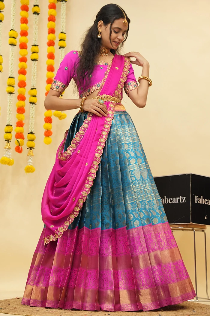 Women's Woven Design zari work Half Saree with Embroidered Blouse and Dupatta Jaya - Image 28