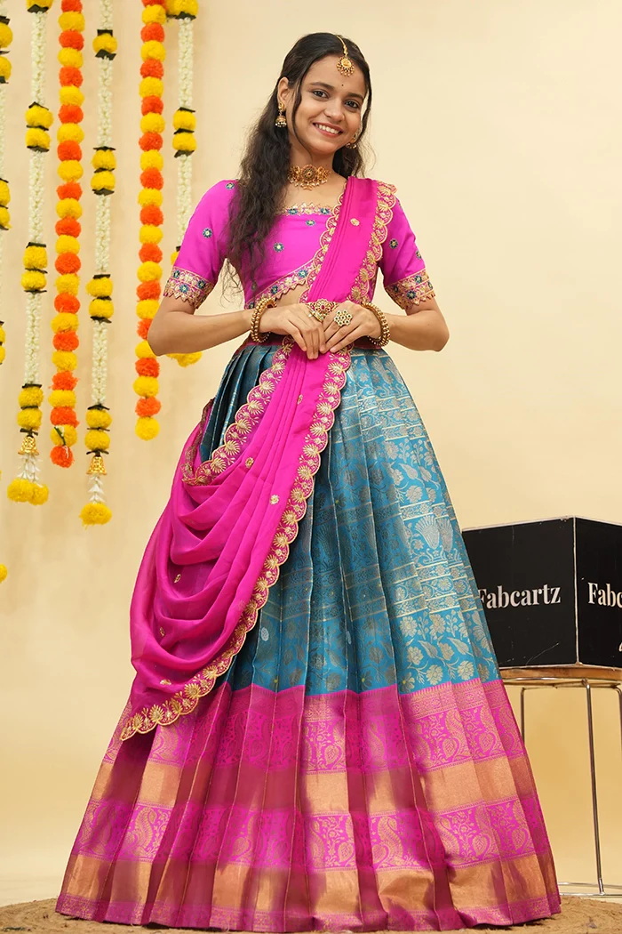 Women's Woven Design zari work Half Saree with Embroidered Blouse and Dupatta Jaya - Image 31