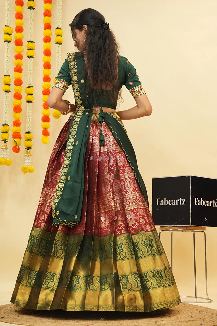 Women's Woven Design zari work Half Saree with Embroidered Blouse and Dupatta Jaya - Image 49