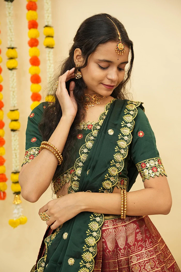 Women's Woven Design zari work Half Saree with Embroidered Blouse and Dupatta Jaya - Image 50