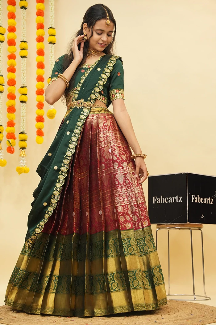 Women's Woven Design zari work Half Saree with Embroidered Blouse and Dupatta Jaya - Image 55