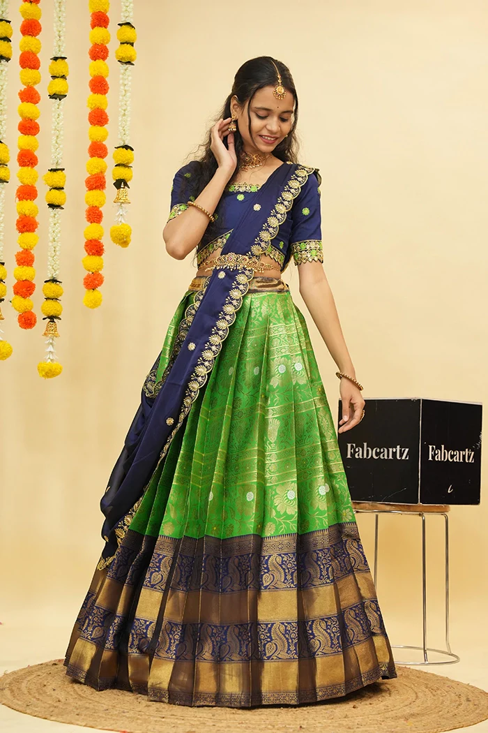 Women's Woven Design zari work Half Saree with Embroidered Blouse and Dupatta Jaya - Image 62