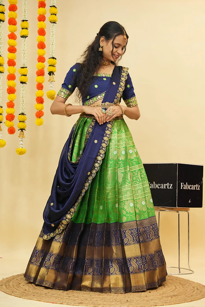 Women's Woven Design zari work Half Saree with Embroidered Blouse and Dupatta Jaya - Image 63