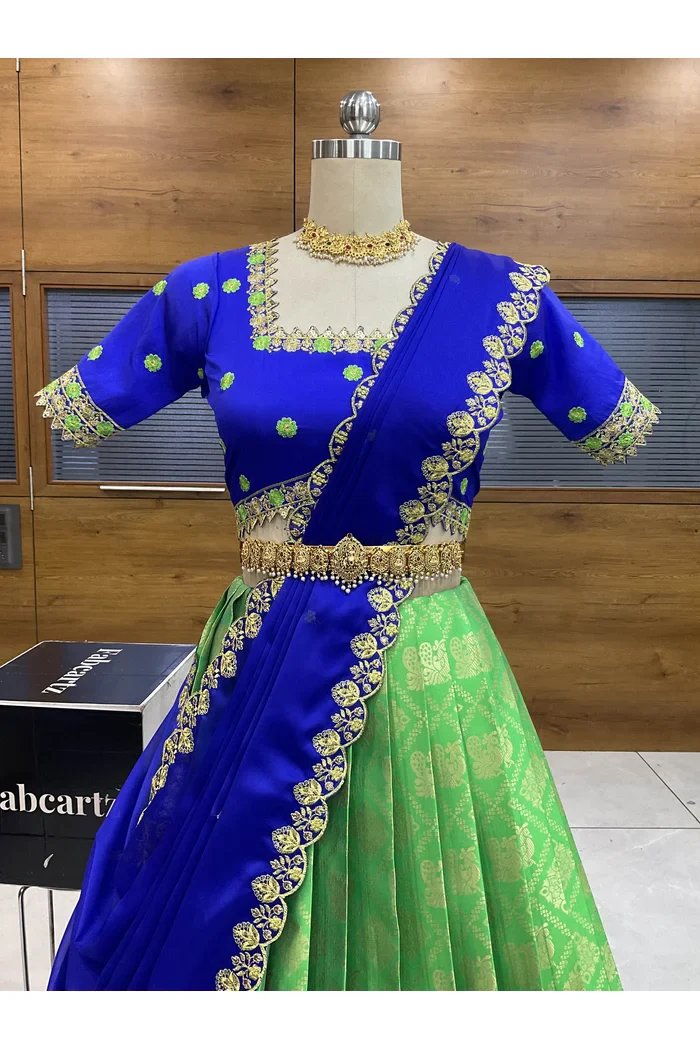 Women's Woven Design zari work Half Saree with Embroidered Blouse and Dupatta JayaBox - Image 2