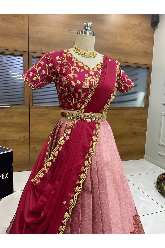 Juhi Women's Woven Design Half Saree with Blouse and Dupatta - Image 10
