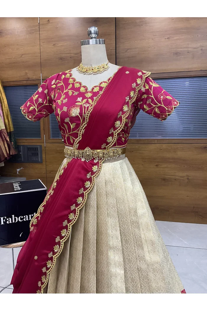 Juhi Women's Woven Design Half Saree with Blouse and Dupatta - Image 18
