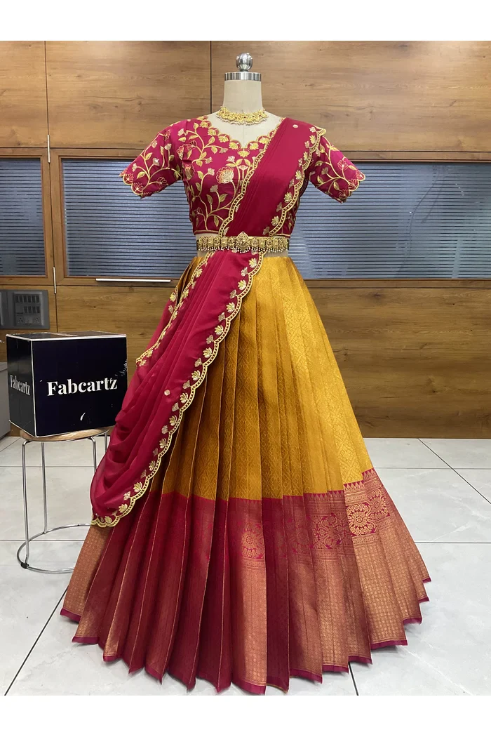 Juhi Women's Woven Design Half Saree with Blouse and Dupatta - Image 22