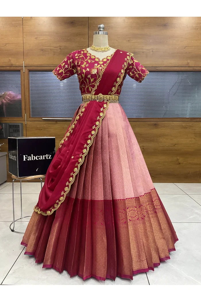 Juhi Women's Woven Design Half Saree with Blouse and Dupatta - Image 8