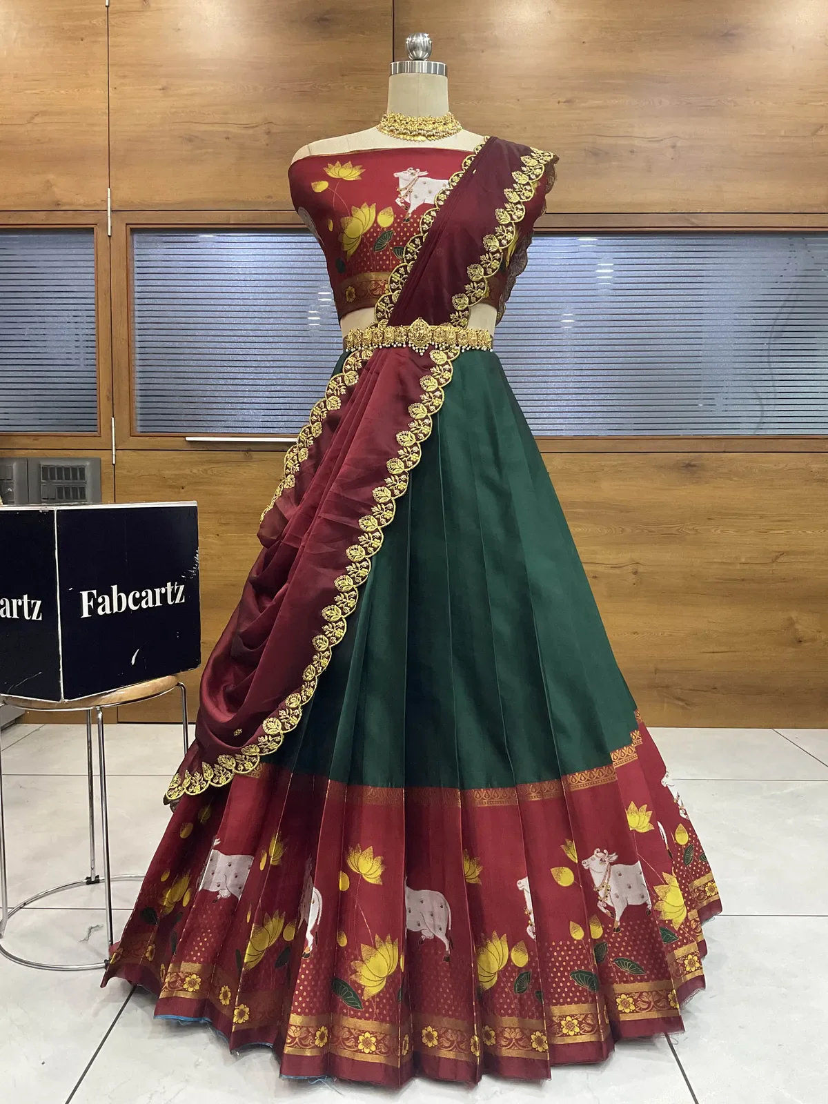 South Indian Festival Traditional Half Saree with Embroidered Blouse & Dupatta KaamRango