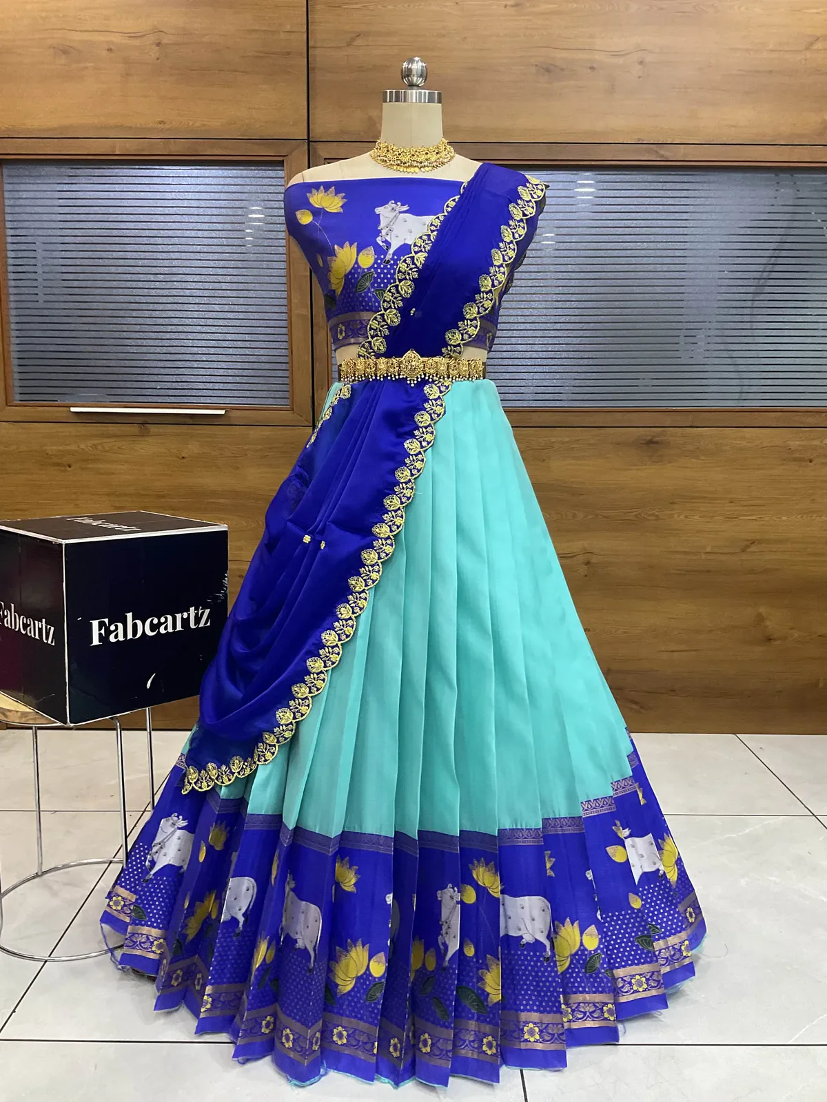 South Indian Festival Traditional Half Saree with Embroidered Blouse & Dupatta KaamRango - Image 16