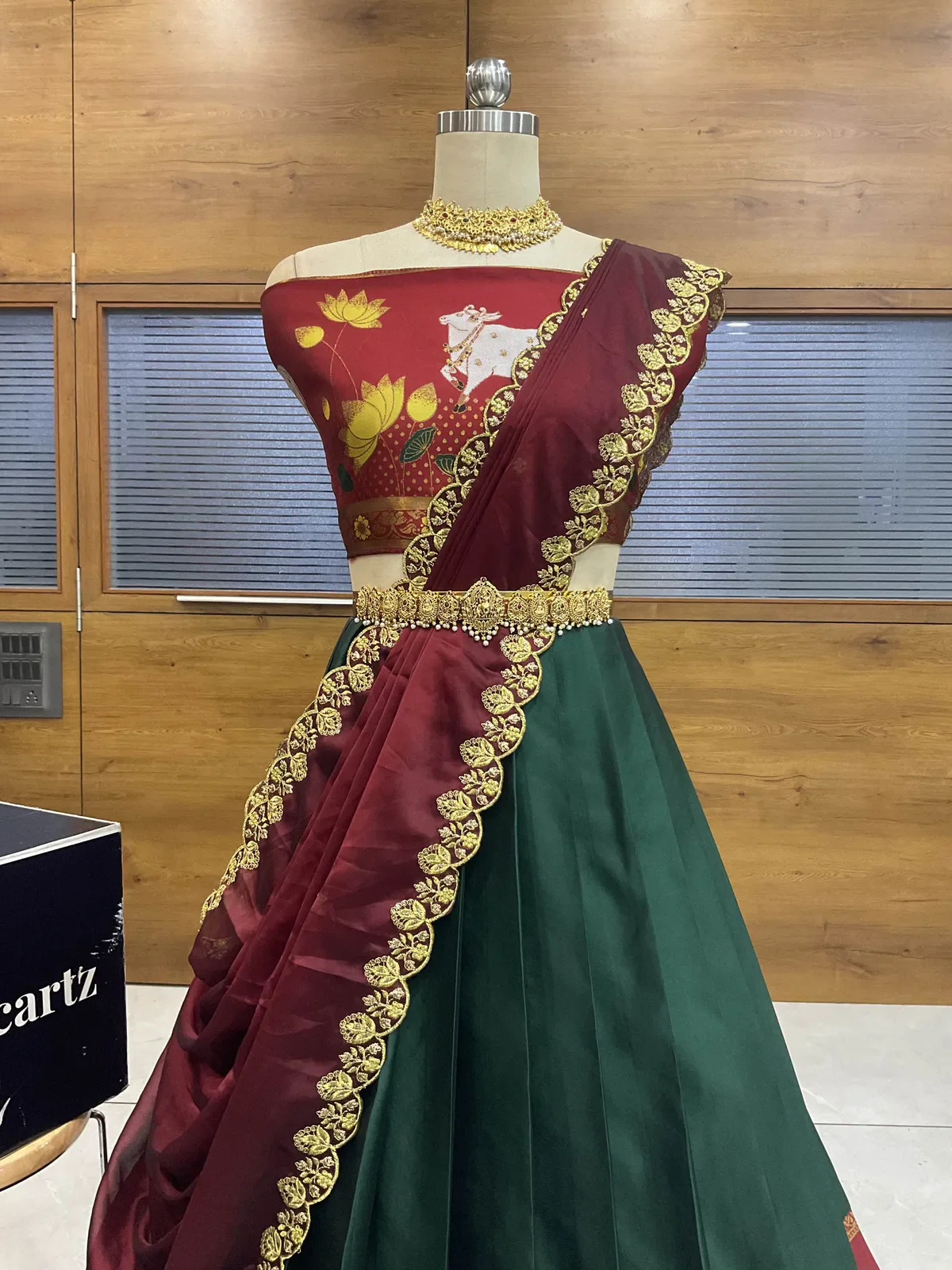 South Indian Festival Traditional Half Saree with Embroidered Blouse & Dupatta KaamRango - Image 2