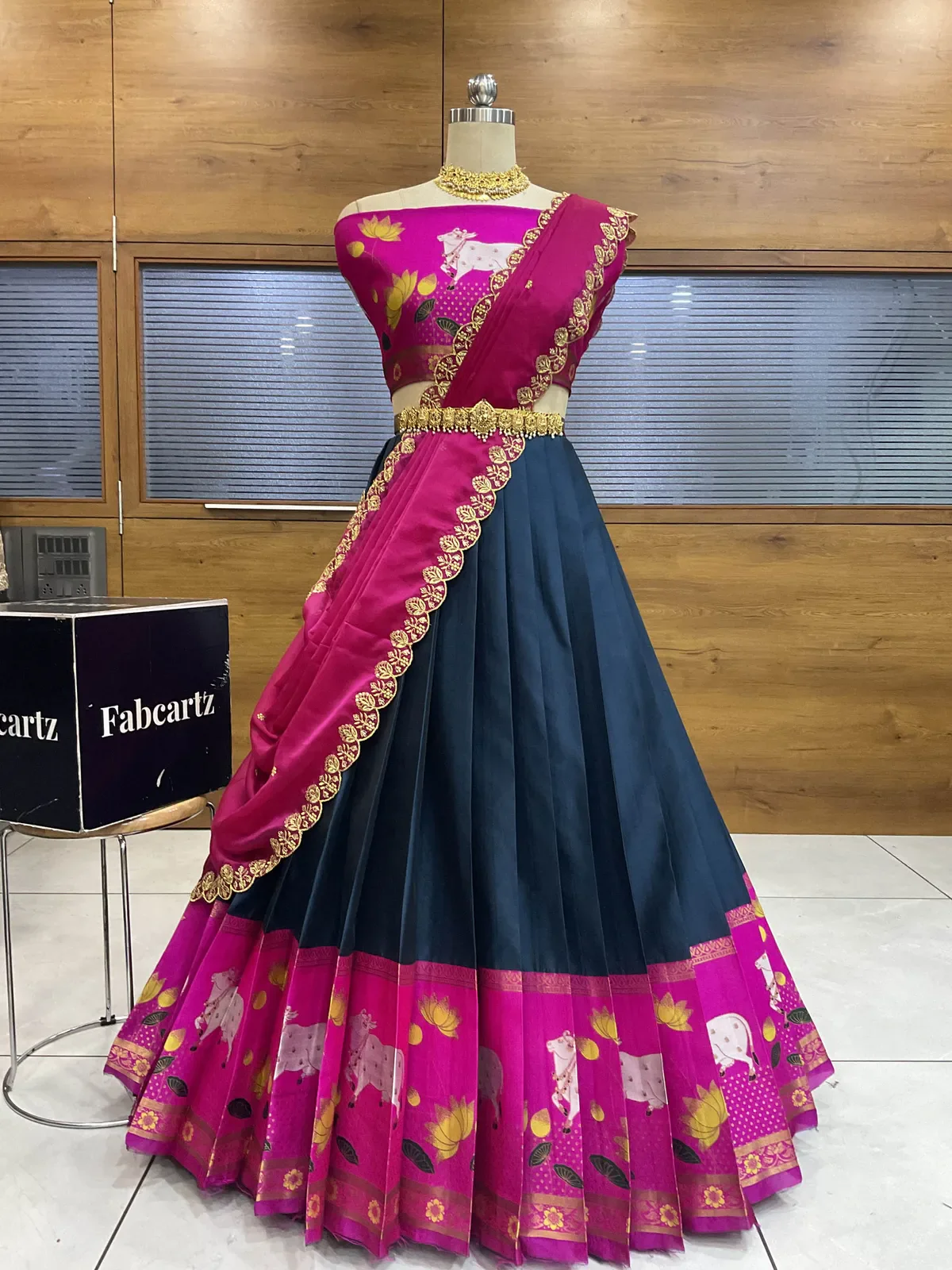 South Indian Festival Traditional Half Saree with Embroidered Blouse & Dupatta KaamRango - Image 6