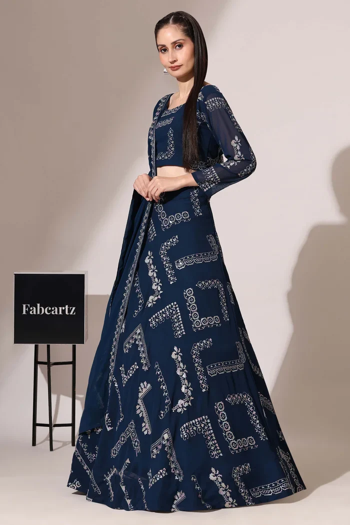 Women's Embroidered Georgette Lehenga Choli with Sequins Work CO² - Image 12