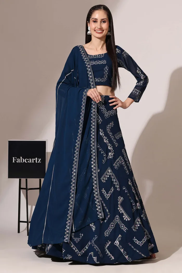 Women's Embroidered Georgette Lehenga Choli with Sequins Work CO² - Image 13