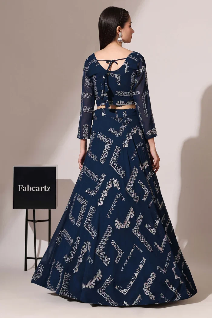 Women's Embroidered Georgette Lehenga Choli with Sequins Work CO² - Image 15