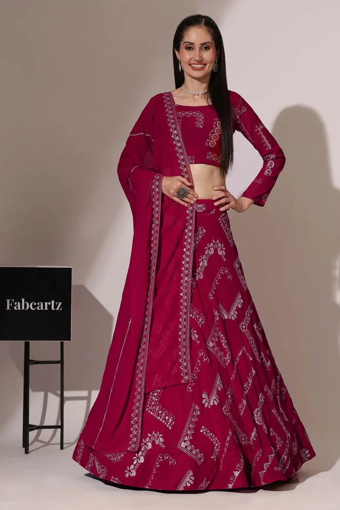 Women's Embroidered Georgette Lehenga Choli with Sequins Work CO² - Image 19