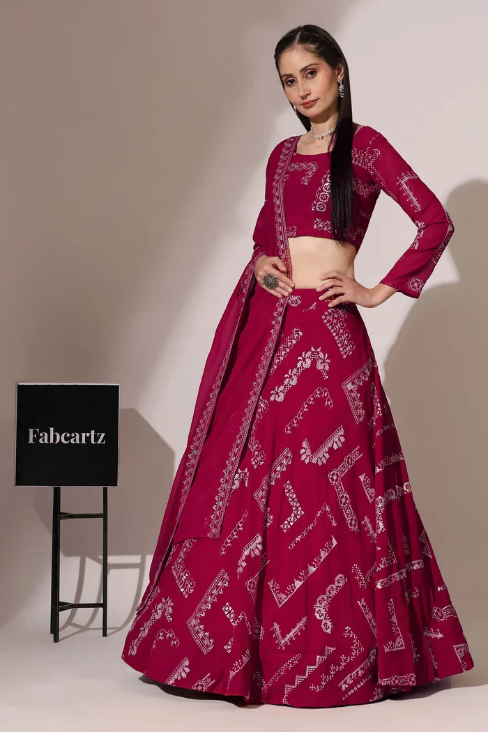Women's Embroidered Georgette Lehenga Choli with Sequins Work CO² - Image 21