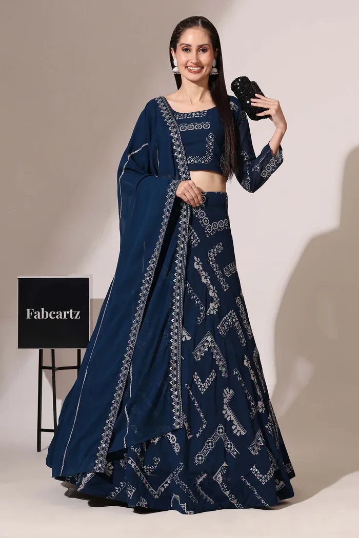 Women's Embroidered Georgette Lehenga Choli with Sequins Work CO² - Image 8
