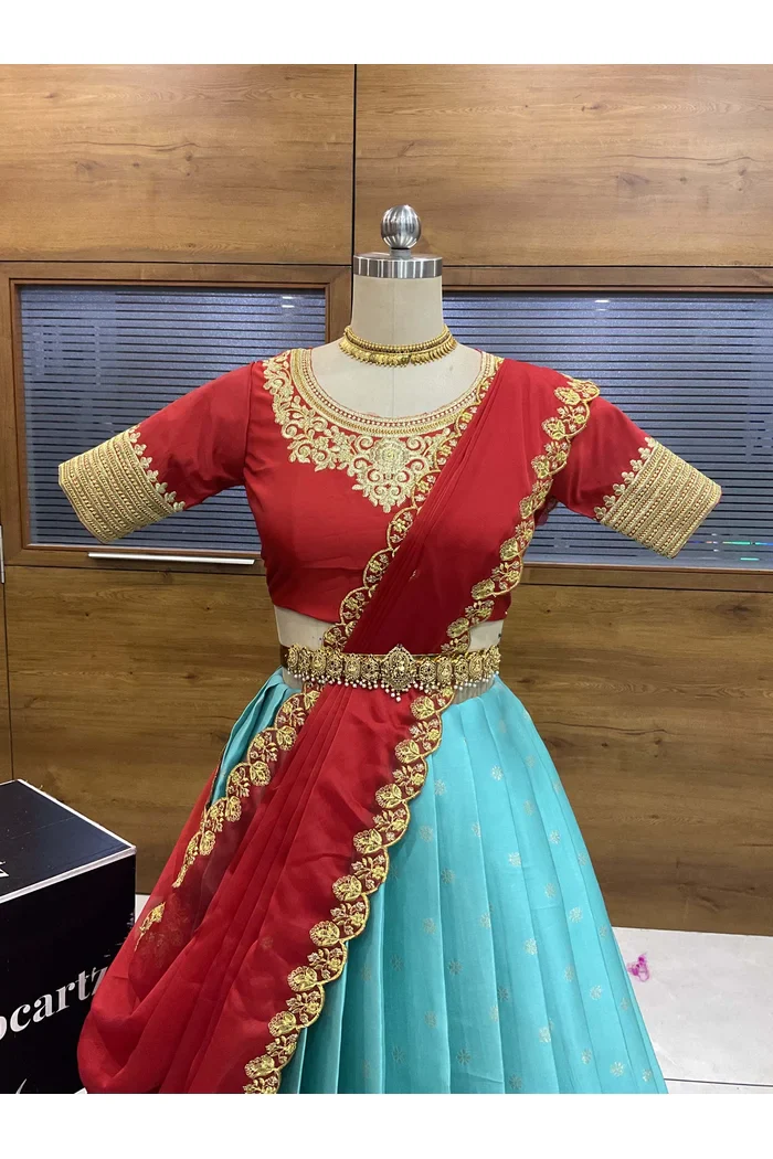 Women's Woven Design zari work Half Saree with Embroidered Blouse and Dupatta Kamalika - Image 8
