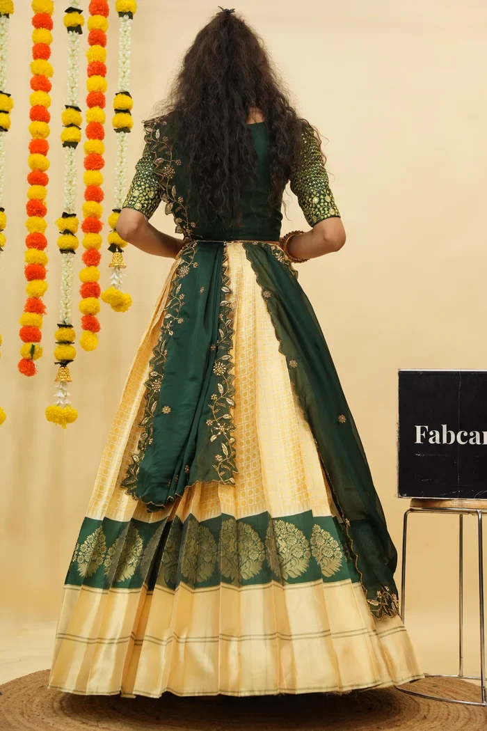 Women's Woven Design zari work Half Saree with Handwork Blouse and Dupatta KanchiRango - Image 2