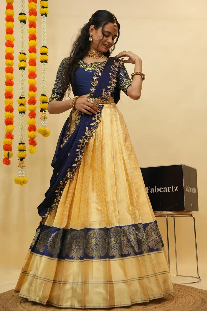 Women's Woven Design zari work Half Saree with Handwork Blouse and Dupatta KanchiRango - Image 20