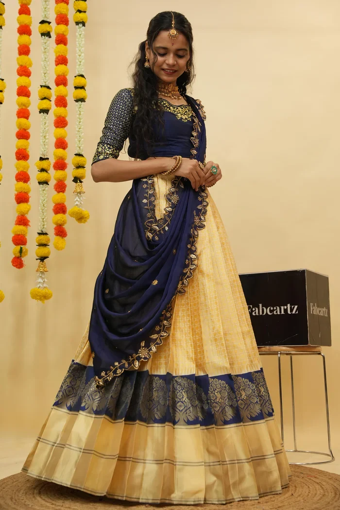 Women's Woven Design zari work Half Saree with Handwork Blouse and Dupatta KanchiRango - Image 21