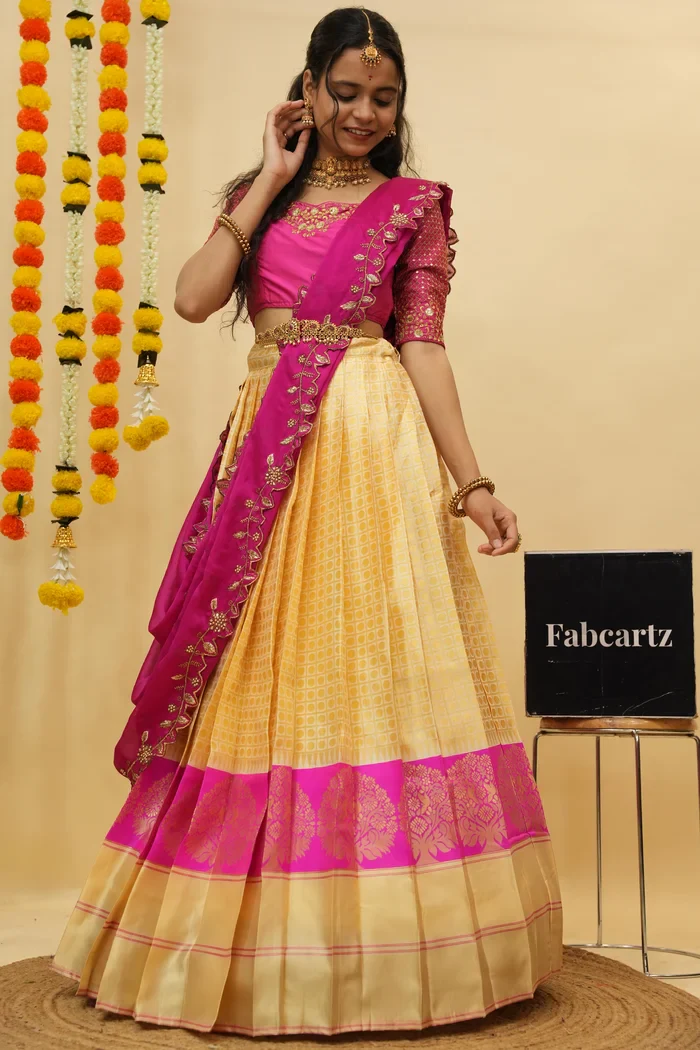 Women's Woven Design zari work Half Saree with Handwork Blouse and Dupatta KanchiRango - Image 30