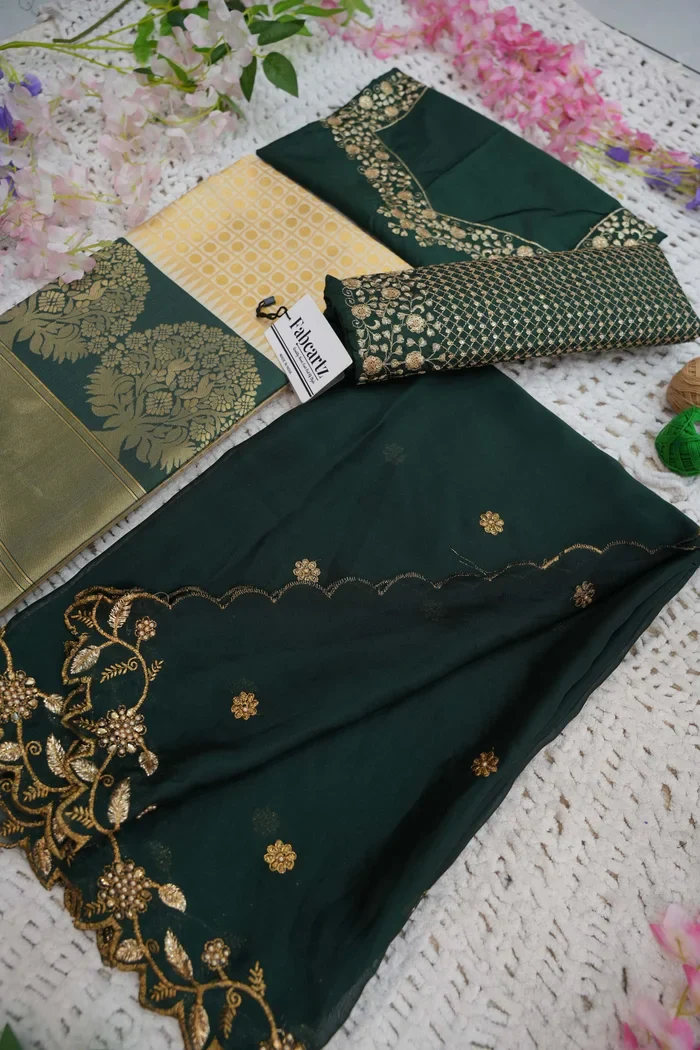 Women's Woven Design zari work Half Saree with Handwork Blouse and Dupatta KanchiRango - Image 35