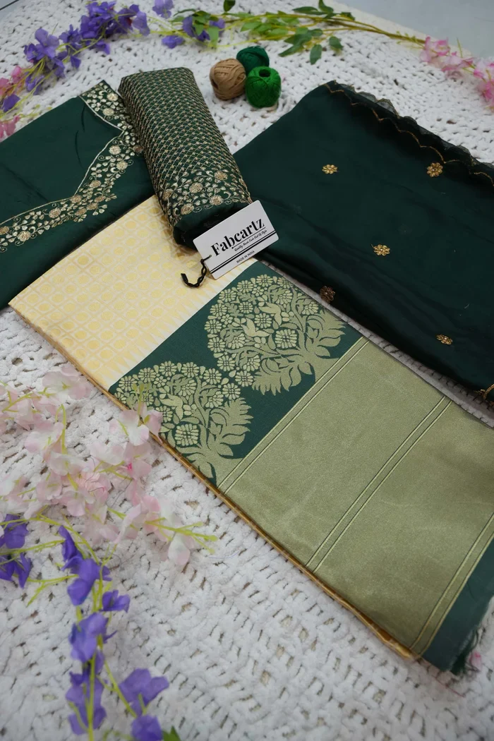 Women's Woven Design zari work Half Saree with Handwork Blouse and Dupatta KanchiRango - Image 36