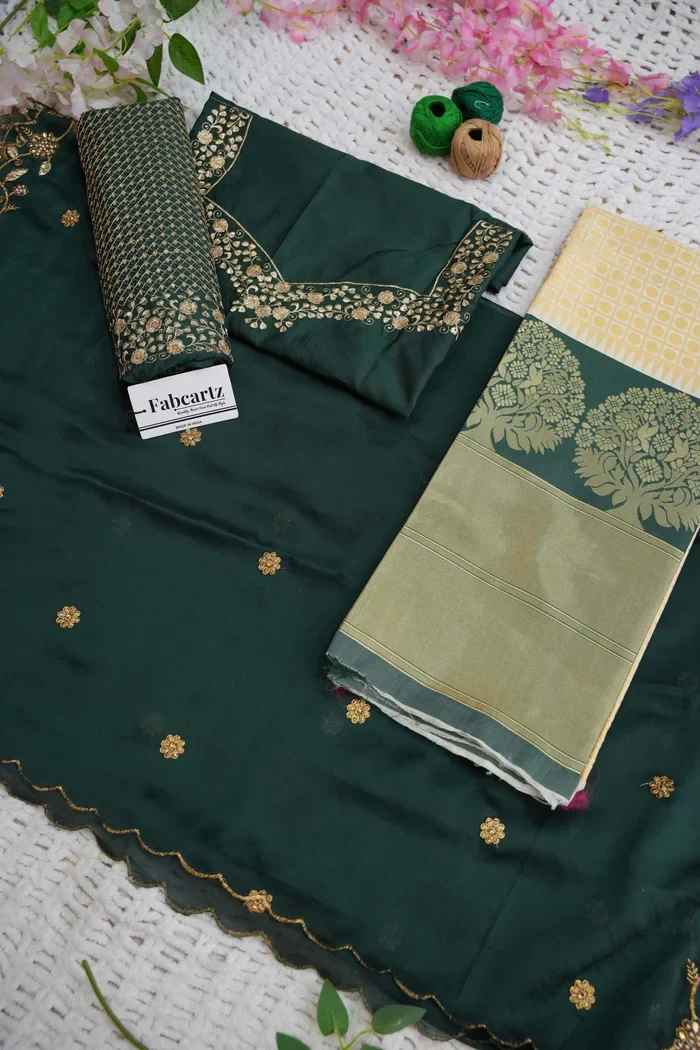 Women's Woven Design zari work Half Saree with Handwork Blouse and Dupatta KanchiRango - Image 40