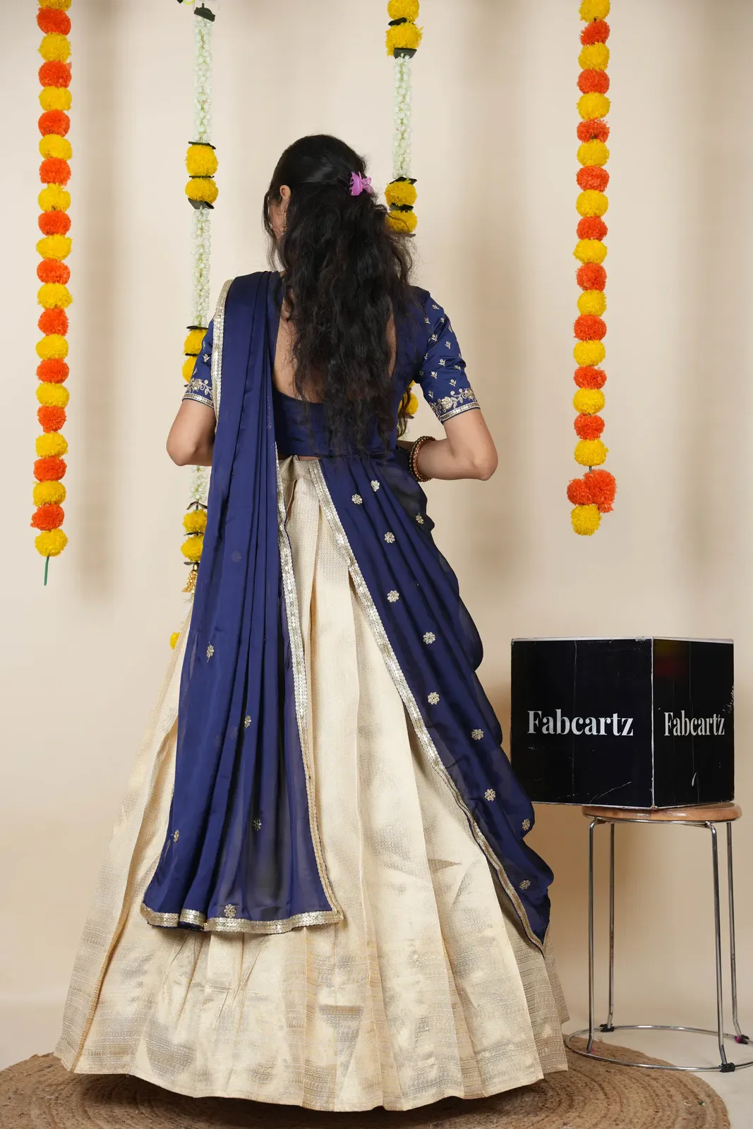 South Indian Festival Traditional Half Saree with Embroidered Blouse & Dupatta Kiara - Image 20