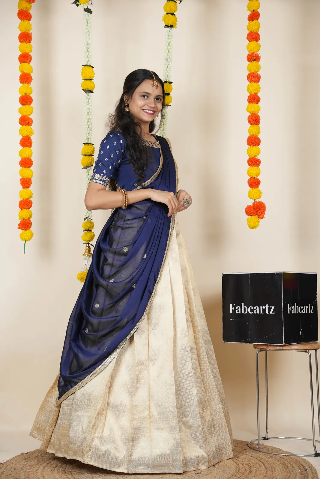 South Indian Festival Traditional Half Saree with Embroidered Blouse & Dupatta Kiara - Image 24